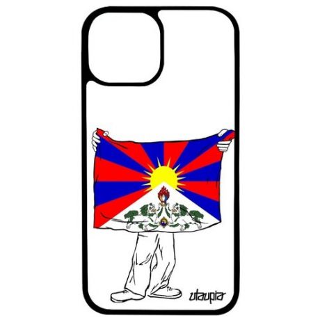 Защитный чехол на телефон // iPhone 13 Pro Max // "Флаг Тибета с руками" Патриот Туризм, Utaupia, белый