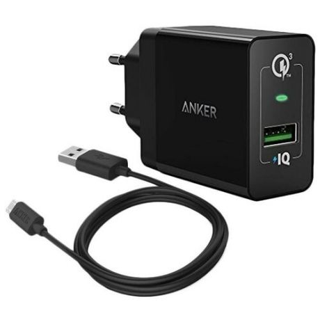 Сетевое зарядное устройство Anker PowerPort USB 3.0 чёрное + кабель micro-USB (B2013L11)