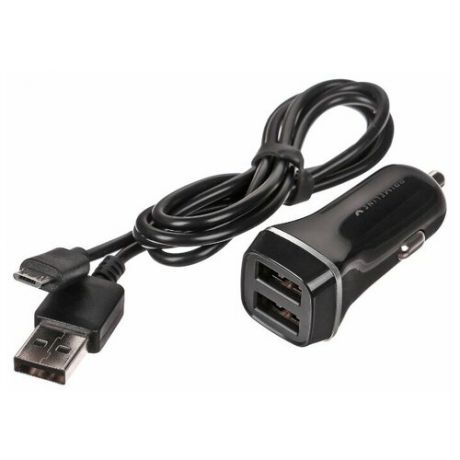 Автомобильное зарядное устройство Prime Line 2xUSB 2.4A кабель micro USB черное (2226)