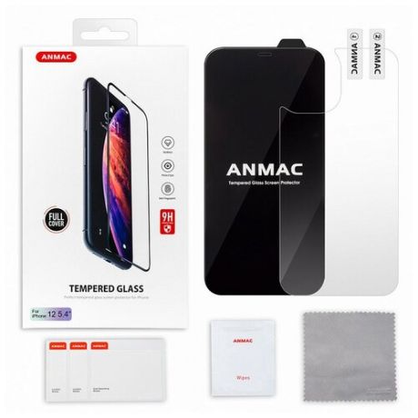 Защитное стекло для Apple iPhone 12 Mini 5.4" + пленка на заднюю крышку (ANMAC, полное покрытие, черная рамка)