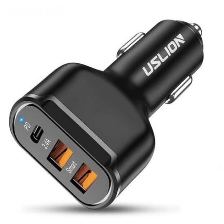 Автомобильная быстрая зарядка на 2 USB порта USB + Type-C в прикуриватель