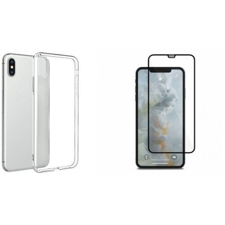 Комплект: прозрачный силиконовый чехол и защитное стекло для iPhone XS Max
