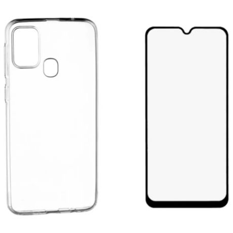 Выгодный комплект для Samsung Galaxy M31 / F41 силиконовый чехол прозрачный + стекло с черной рамкой, на весь экран