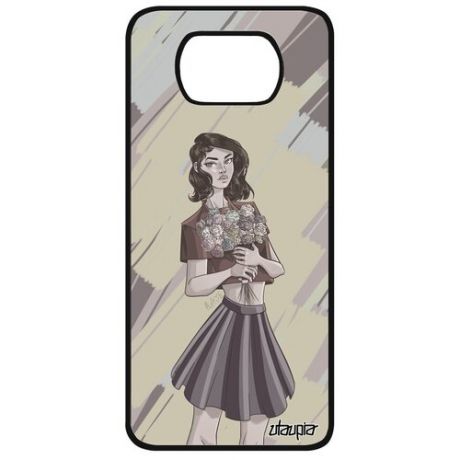 Защитный чехол на смартфон // Xiaomi Poco X3 Pro // "Девушка и цветы" Розы Манга, Utaupia, серый