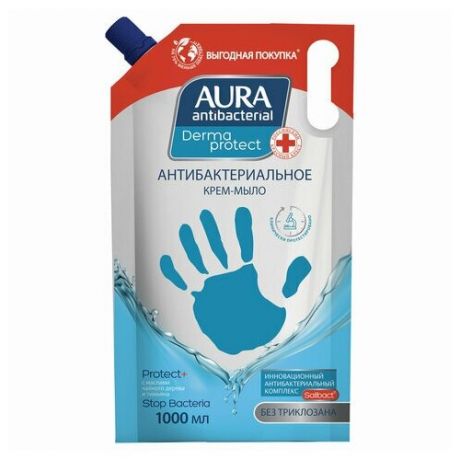 Мыло-крем жидкое Aura Derma Protect "Чайное дерево и тимьян", антибактериальное, 1000мл, мягкая упаковка, 4шт. (10363)