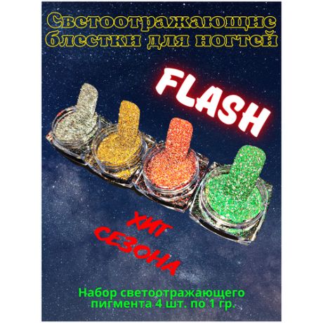 Flash Glitter / Светоотражающий блеск для дизайна ногтей / декор для маникюра / светоотражающие блестки