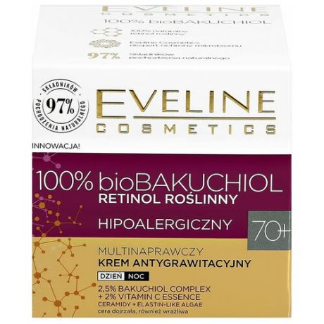 Крем для лица EVELINE 100% BIOBAKUCHIOL с ретинолом 70+ (мультирегенерирующий подтягивающий) 50 мл