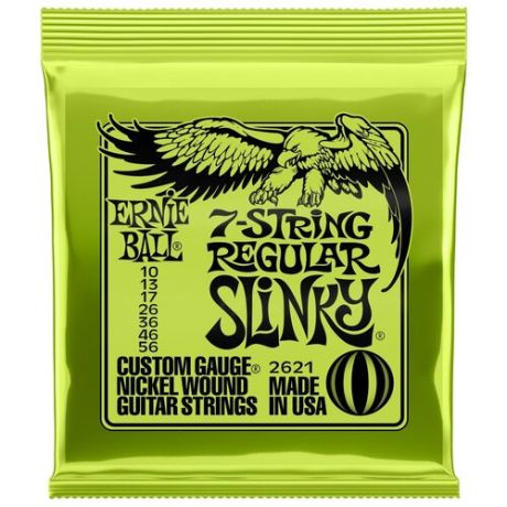 Струны для 7 струнной электрогитары ERNIE BALL 2621 Nickel Wound Slinky Regular 10-56