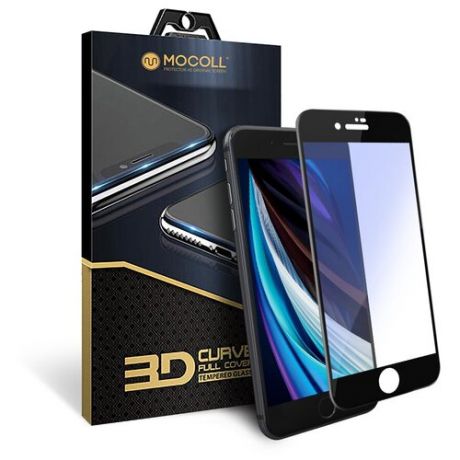 Защитное стекло MOCOLL полноразмерное 3D для iPhone SE 2020 / 7 / 8 Черное (серия Black Diamond) Blue Light Cut (BLC)