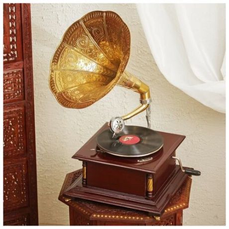 Граммофон труба латунь "Жёлтая ромашка" (пластинка в комплекте) 70х38х38 см 1872352