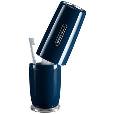 Контейнер футляр для зубной щетки и пасты, для ванной, 3 в 1, стационарный-закрытый, крышка-стакан, ECO 0% BPA, синий