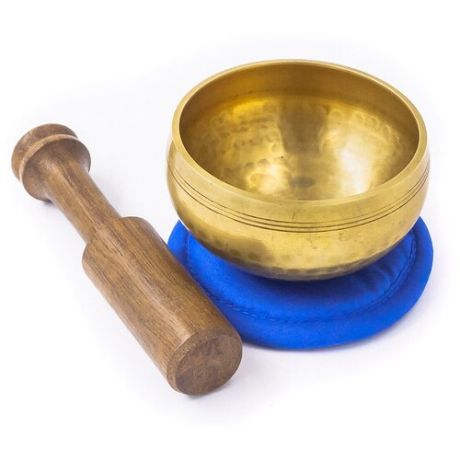 Healingbowl / Тибетская поющая чаша для медитации полукованая 8 см / Непал / в комплекте чаша, стик, подушечка зеленая