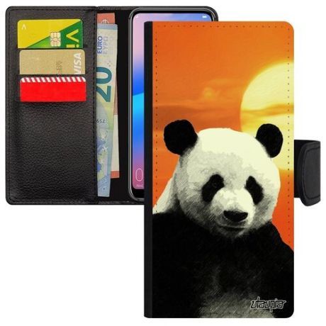 Яркий чехол книжка на телефон // Xiaomi Redmi Note 10 4G // "Большая панда" Медведь Малыш, Utaupia, оранжевый