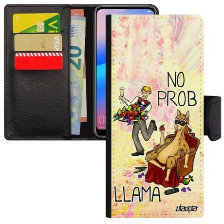 Противоударный чехол-книжка на мобильный // Xiaomi Redmi 9T // "No prob lama" Дизайн Стиль, Utaupia, светло-зеленый