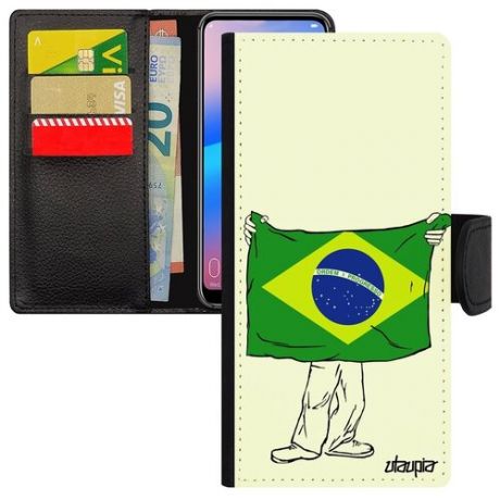 Противоударный чехол книжка на мобильный // Samsung Galaxy A71 // "Флаг Бразилии с руками" Туризм Дизайн, Utaupia, белый