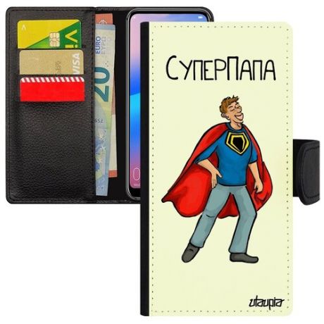 Противоударный чехол-книжка на смартфон // Samsung Galaxy A51 // "Суперпапа" Юмор Герой, Utaupia, черный