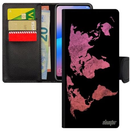 Противоударный чехол книжка на телефон // Xiaomi Redmi Note 9 Pro // "Карта мира" Земля Атлас, Utaupia, черный