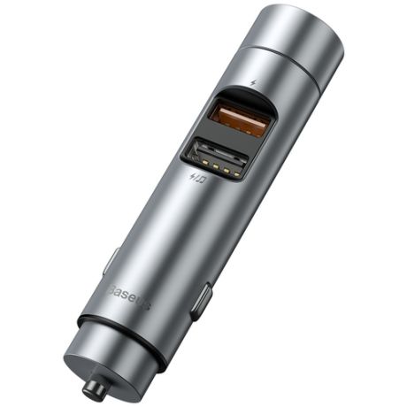 Автомобильное ЗУ с Bluetooth FM-трансмиттером USB2.1A + USB 18W Quick Charge Baseus Energy Column Car Wireless MP3 Charger. Silver