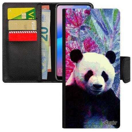 Противоударный чехол книжка для мобильного // Xiaomi Redmi Note 9 Pro // "Большая панда" Малыш Panda, Utaupia, фуксия