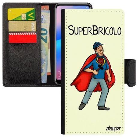 Новый чехол книжка на смартфон // Samsung Galaxy M21 // "Супермастер" Комичный Супергерой, Utaupia, светло-зеленый