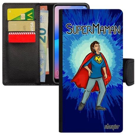 Чехол книжка на мобильный // Samsung Galaxy A51 // "Супермама" Комичный Супергерой, Utaupia, светло-зеленый