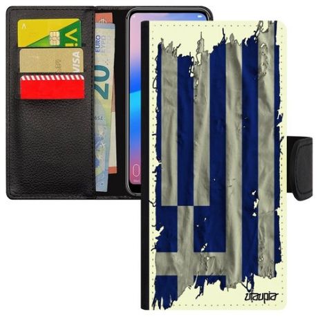 Защитный чехол книжка на смартфон // Samsung Galaxy A71 // "Флаг России на ткани" Дизайн Государственный, Utaupia, белый