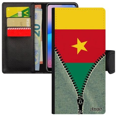 Простой чехол книжка на смартфон // Xiaomi Redmi Note 8T // "Флаг Южной Африки на молнии" Страна Стиль, Utaupia, серый
