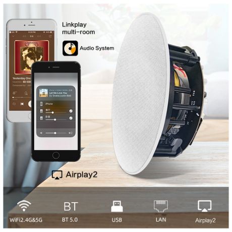 WiFi Bluetooth Airplay 2 беспроводная встраиваемая в потолок акустика Smartaudio CS-1