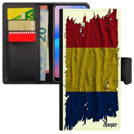 Новый чехол-книжка на смартфон // Galaxy M21 // "Флаг Камеруна на ткани" Страна Стиль, Utaupia, белый