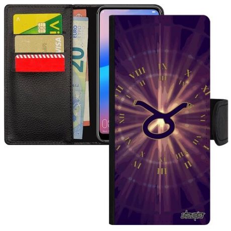 Качественный чехол-книжка для смарфона // Xiaomi Redmi Note 9 Pro // "Гороскоп Лев" Астрологический Календарь, Utaupia, фиолетовый