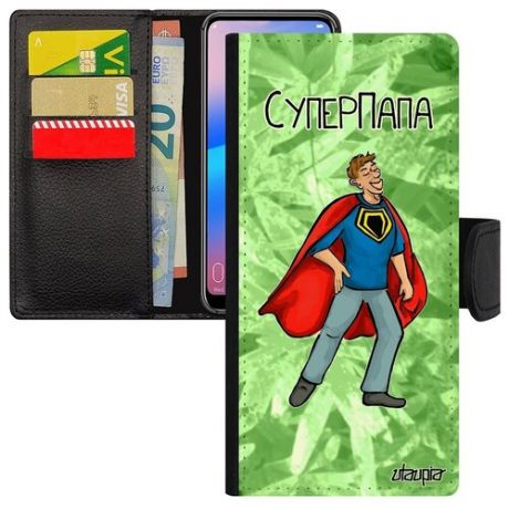Защитный чехол-книжка для мобильного // Xiaomi Redmi Note 10 4G // "Суперпапа" Супергерой Папа, Utaupia, светло-зеленый