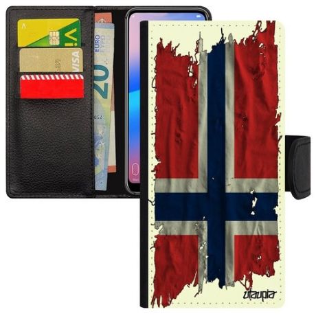 Яркий чехол книжка для // Xiaomi Redmi 9 // "Флаг Норвегии на ткани" Стиль Государственный, Utaupia, белый
