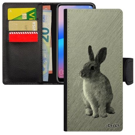Красивый чехол книжка на мобильный // Galaxy Note 20 Ultra // "Кролик" Пушистый Трус, Utaupia, серый