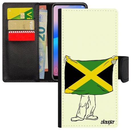 Защитный чехол книжка на телефон // Samsung Galaxy M21 // "Флаг Австралии с руками" Дизайн Стиль, Utaupia, белый