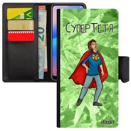 Защитный чехол-книжка для мобильного // Huawei P40 Lite // "Супертетя" Комикс Рисунок, Utaupia, черный