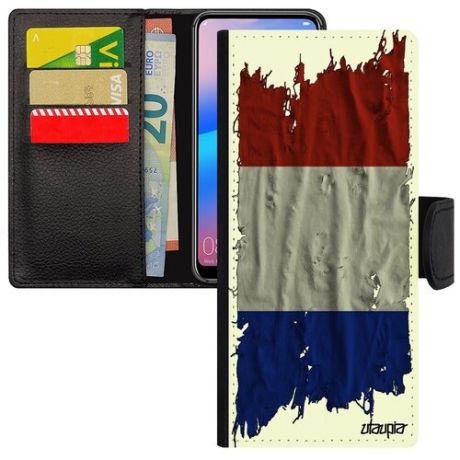 Защитный чехол-книжка на смартфон // Samsung Galaxy Note 20 Ultra // "Флаг Гвинеи на ткани" Дизайн Государственный, Utaupia, белый