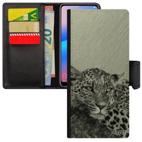 Защитный чехол-книжка на смартфон // Xiaomi Redmi Note 9 Pro // "Леопард" Охота Хищник, Utaupia, светло-зеленый