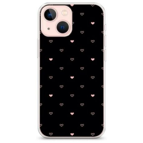 Силиконовый чехол "Сердечки фон геометрия черная" на Apple iPhone 13 mini / Айфон 13 мини