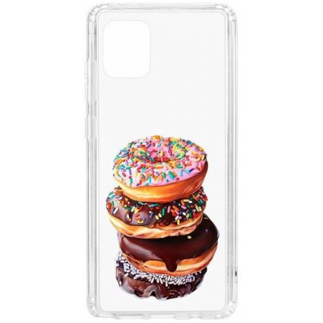 Чехол на Samsung Galaxy Note 10 Lite Kruche Print Donuts/накладка/с рисунком/прозрачный/бампер/противоударный/ударопрочный/с защитой камеры