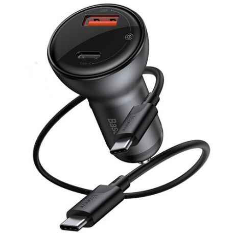 Автомобильное зарядное устройство Baseus Digital Display PPS Dual Quick Charger Car Charger 45W (TZCCBX-C0G) с кабелем Type-C to Type-C 3A 1m (black)