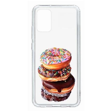 Чехол на Samsung Galaxy A02s Kruche Print Donuts/накладка/с рисунком/прозрачный/бампер/противоударный/ударопрочный/с защитой камеры