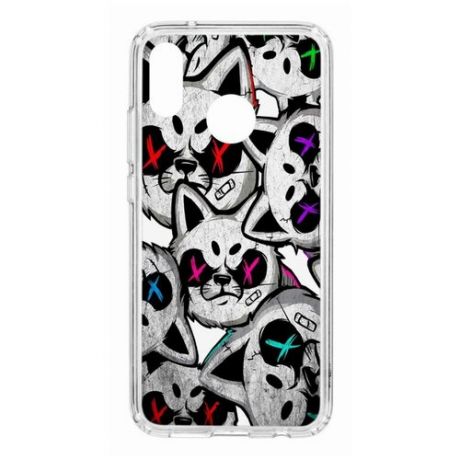 Чехол на Huawei P20 Lite Kruche Print Angry Cats/накладка/с рисунком/прозрачный/бампер/противоударный/ударопрочный/с защитой камеры