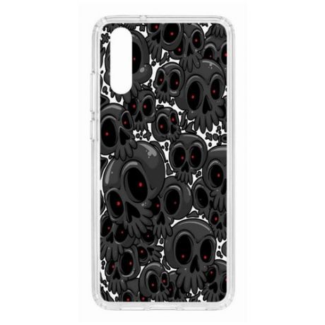 Чехол на Huawei P20 Kruche Print Skull gray/накладка/с рисунком/прозрачный/бампер/противоударный/ударопрочный/с защитой камеры