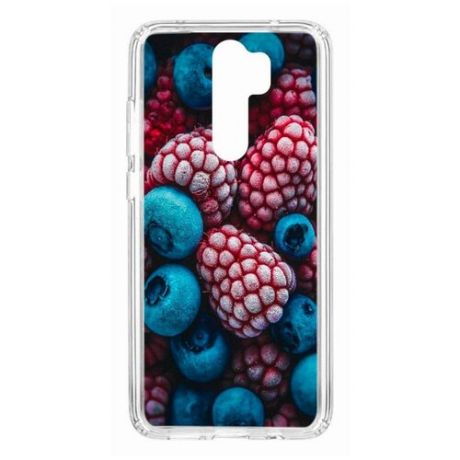 Чехол на Xiaomi Redmi Note 8 Pro Kruche Print Fresh berries/накладка/с рисунком/прозрачный/бампер/противоударный/ударопрочный/с защитой камеры
