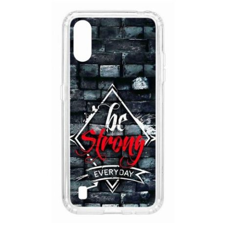 Чехол на Samsung Galaxy A01/A015 Kruche Print be strong/накладка/с рисунком/прозрачный/бампер/противоударный/ударопрочный/с защитой камеры