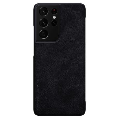 Кожаный чехол книжка от Nillkin для смартфона Samsung Galaxy S21 Ultra, серия Qin Leather, черный цвет