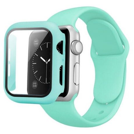 Защитный чехол мятно-зеленый для Apple Watch 40мм в комплекте с силиконовым ремешком мятно-зеленого цвета (Mint Green)