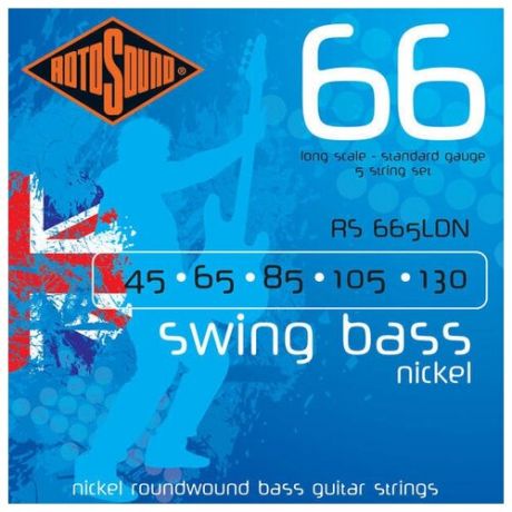 ROTOSOUND RS665LDN BASS STRINGS NICKEL струны для 5-струнной басгитары, никелевое покрытие, 45-130