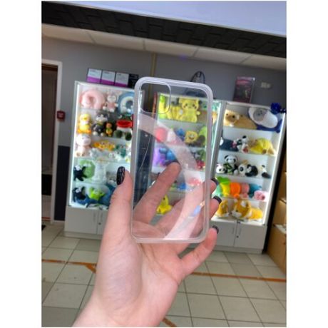 Пластиковый чехол для IPhone 11 Pro Max, прозрачный с цветными краями, белого цвета (сверху защитная пленка)