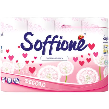 Туалетная бумага Soffione Decoro Pink розовая двухслойная 12 рул.